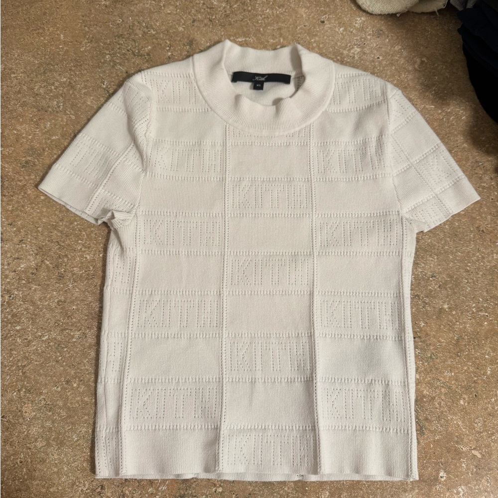 Kith- white knit cropped t shirt with mock neck